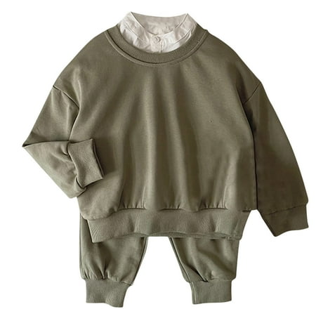 

Virmaxy Toddler Baby Girls Sweatshirt Sweatpants Set Solid Crew Patchwork Pullover Tops Long Sleeve Sweatshirt with Sweatpants 2 Piece Set Fashion Casual Comfy Loungewear Set Olive Green 120YD