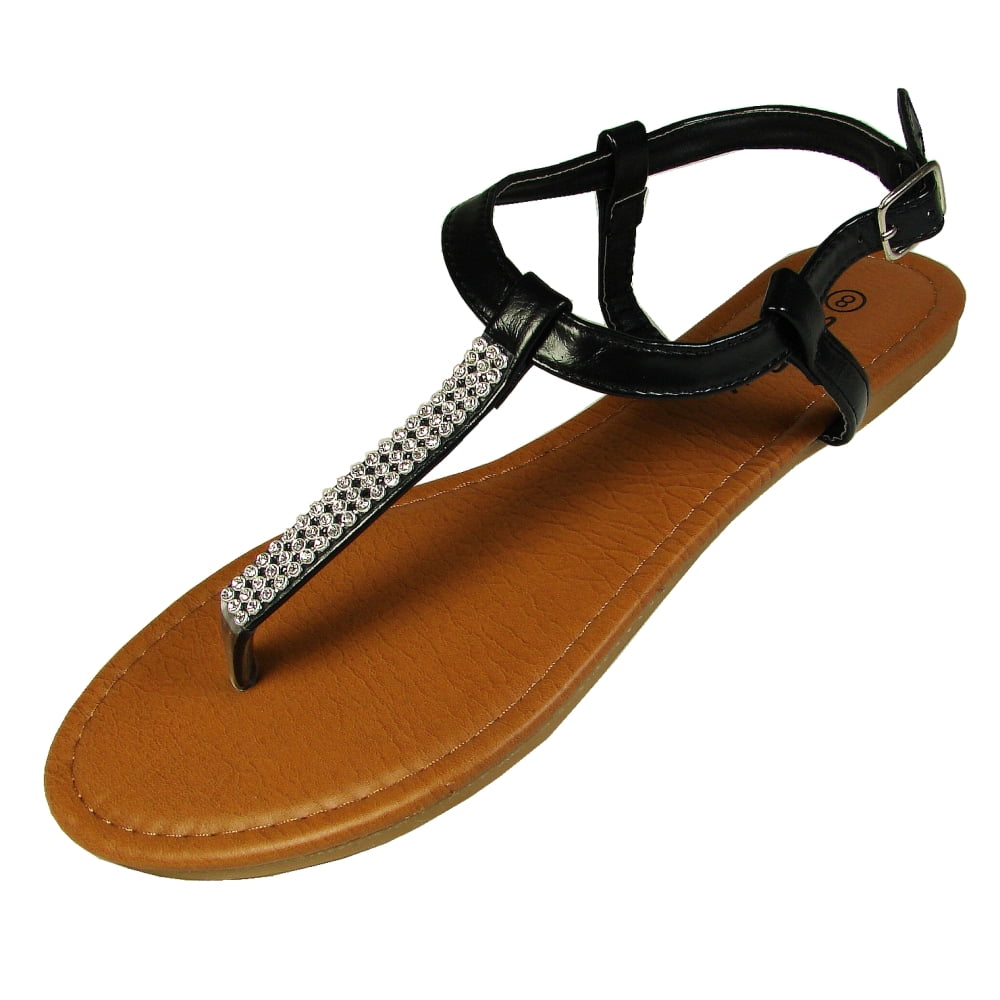 New Starbay Brand Women's T-Strap Black Flats Sandals Size 6 - Walmart.com