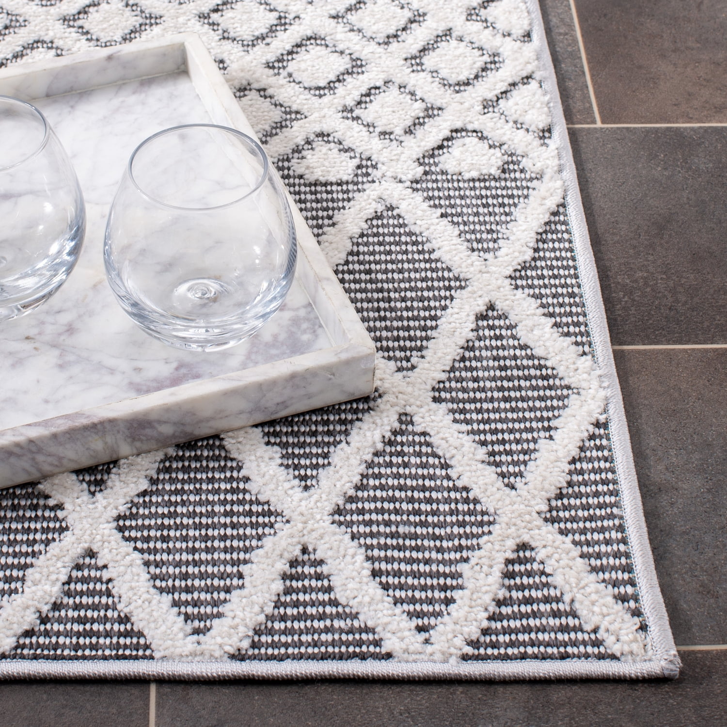 SAFAVIEH Cabana Elouise Ivory/Grey 2'2"X9' Runner Indoor/Outdoor Runner Rug Ivory/Grey, 2'2" x 9'