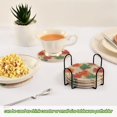 thumbnail image 4 of 6 Pcs Drink Coasters with Holder 3.94in Woven Coasters for Drinks Green and Red Maple Leaves Coaster Set for Protection Table, 4 of 7