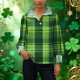 thumbnail image 6 of St. Patrick's Day Hoodie for Women Classic Plaid Pattern Ribbed Collared Button Placket Long Sleeve Loose Fit Festive Holiday Graphic Top, 6 of 6