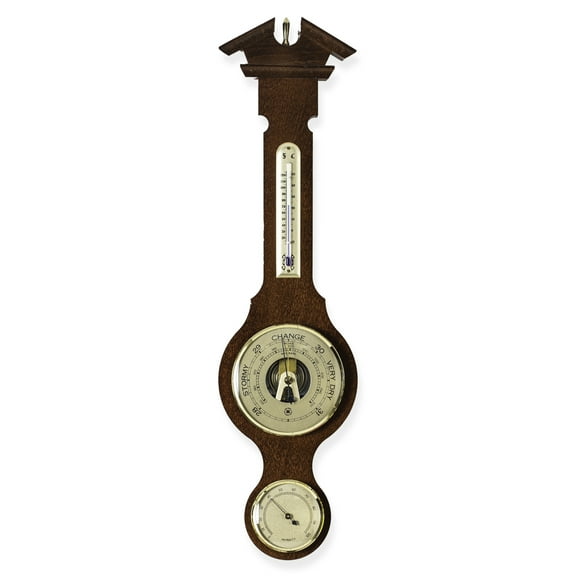 Banjo Weather Station with Barometer, Thermometer and Hygrometer on Walnut Wood.