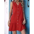 thumbnail image 4 of Women'S V Neck Solid Color Loose Sleeveless Dress Fashion Casual Summer Maxi Beach Gown Red S, 4 of 10