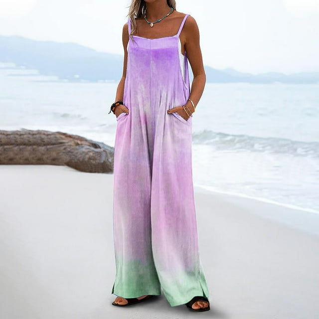 Weiqiqre Womens Work Pants Summer Boho Casual Jumpsuits Wide Leg Overalls Floral Print Baggy Rompers with Pocket