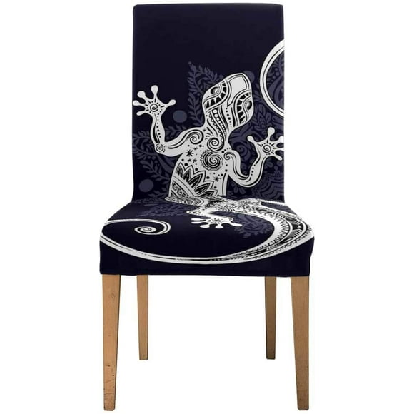 POGLIP Ornate Gecko Lizard in in Tattoo Style with Boho Stretch Chair Cover Protector Seat Slipcover for Dining Room Hotel Wedding Party Set of 1