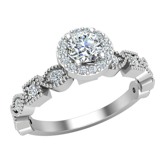 Round Halo Diamond Engagement Rings for Women Stackable Marquee Design 14K White Gold 0.50 CT TW