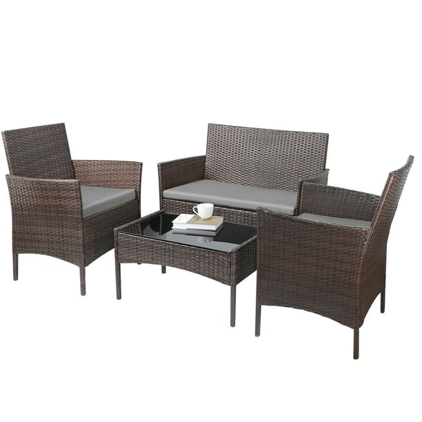 Vineego 4 Pieces Outdoor Patio Furniture Sets Conversation Rattan Chair Wicker With Cushioned Tempered Glass Gray Com - Affordable Outdoor Patio Furniture Sets Vineego 4 Pieces Outdoor Patio Furniture Sets Conversation Rattan Chair Wicker With Cushioned Tempered Glass Gray Com - Affordable Outdoor Patio Furniture Sets
