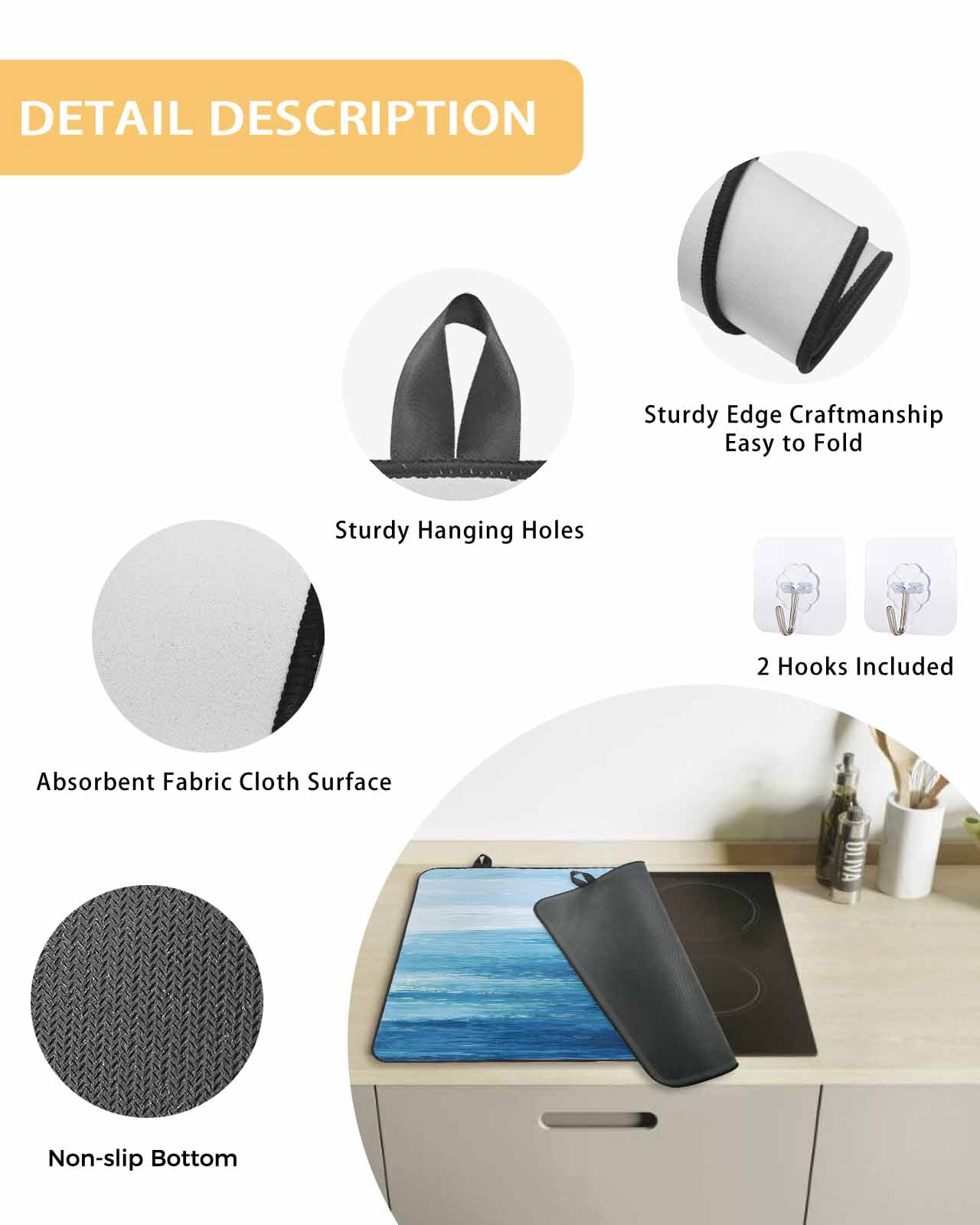nqOlkjepod Large Induction Cooktop Protector Mat 24"x21", Blue Coastal Wave Stove Top Covers for Electric Stove, Summer Nautical Oil Painting Ocean Stove Burner Cover Mats, Glass Top Stove Cover