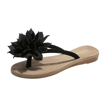 

Flower Flip-flops Summer Beach Casual Personality Sandal Slippers for Woman Girls Size 39 (Black)