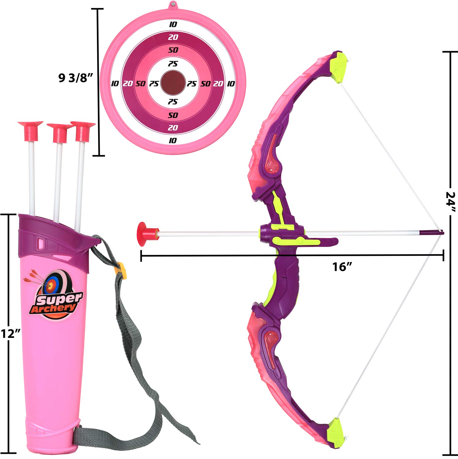Click N' Play Pink Bow and Arrow Light Up Archery Set | Sport Set for Girls Outdoor Hunting Play | Pink Bow, 3 Suction Cup Arrows, Target, and Quiver - image 3 of 5