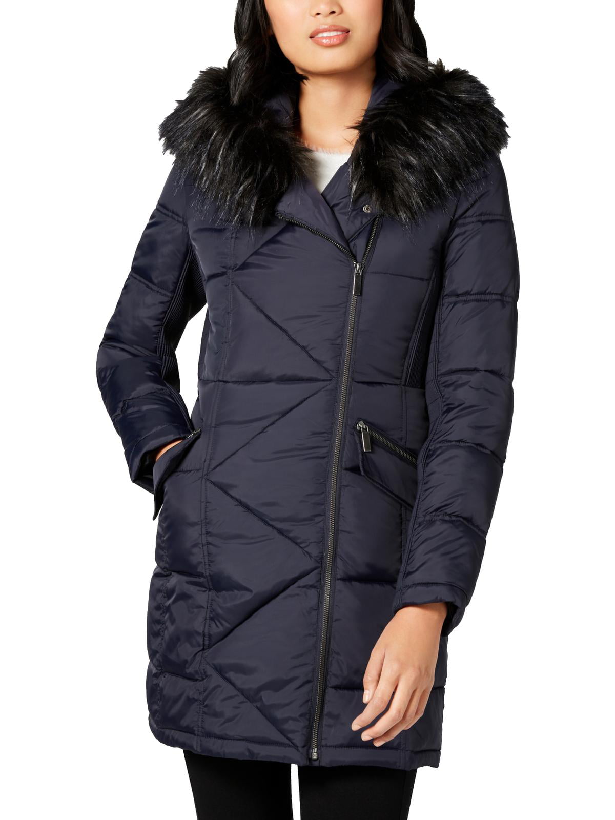 French Connection Womens Long Quilted Coat Black Xs