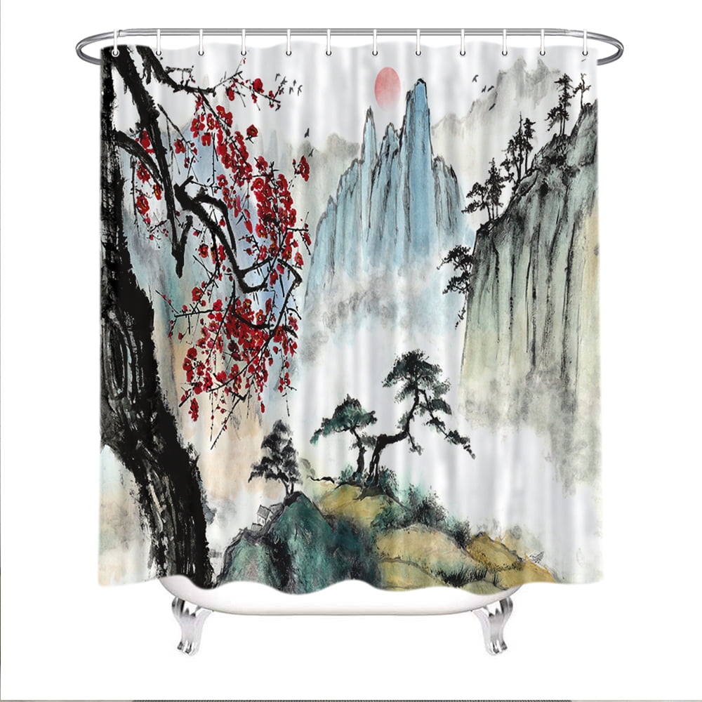 Japanese Shower Curtain, Cherry Blossom Shower Curtains, Asian Japanese
