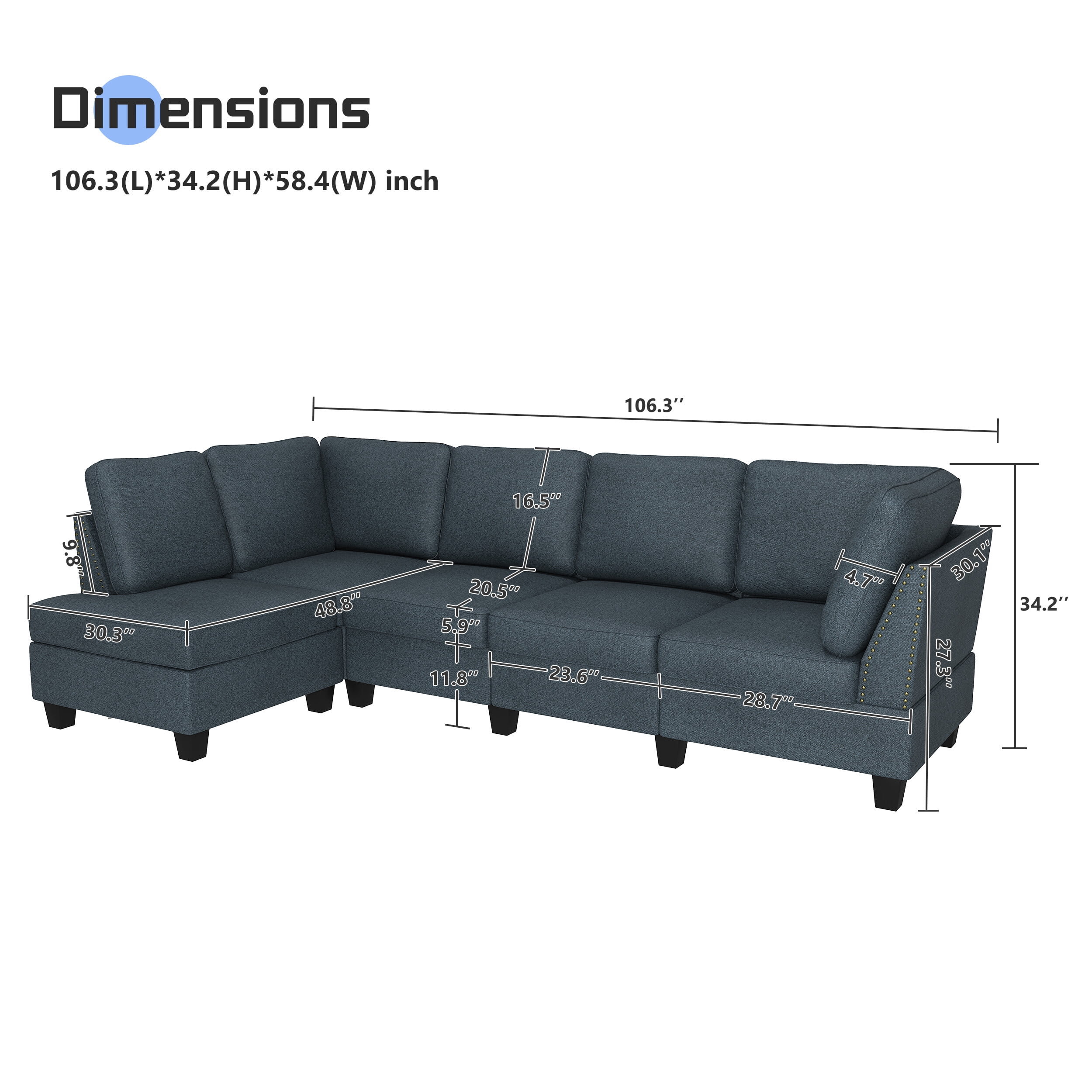 Buy HONBAY Reversible Sectional Sofa L Shape Fabric Couch with Chaise ...