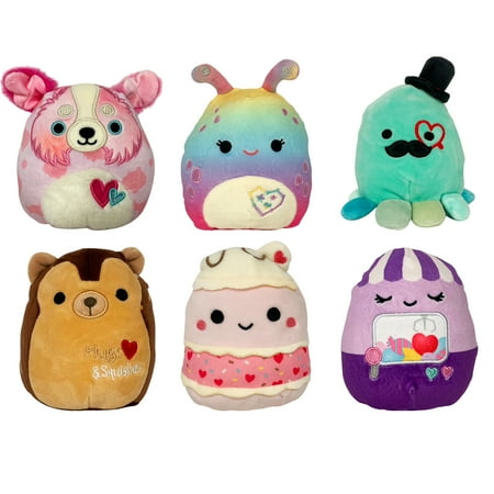 Squishmallows Official KellyToy Valentine's Day 5" Set of 6 Mini Plush Oliviana the Alien, Magnis the Australian Shepard Dog, Hans the Hedgehog