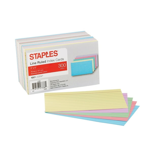Staples Ruled 3 X 5 Index Cards, Assorted Pastel, 300/Pack (Other