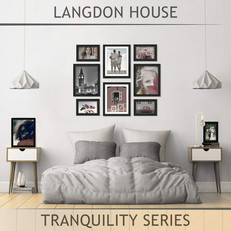  Langdon House 8x10 Black Picture Frame w/Removable Mat to 5x7,  Modern Step-Down Molding, Tabletop Easel Included, Estate Collection