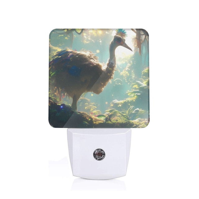 Balery Majestic Ostrich In Forest Luz Nocturna LED con Sensor Automático, Enchufe con Sensor Crepuscular, Luz Suave de 0.5W para Dormitorio, Pasillo, Baño-EU