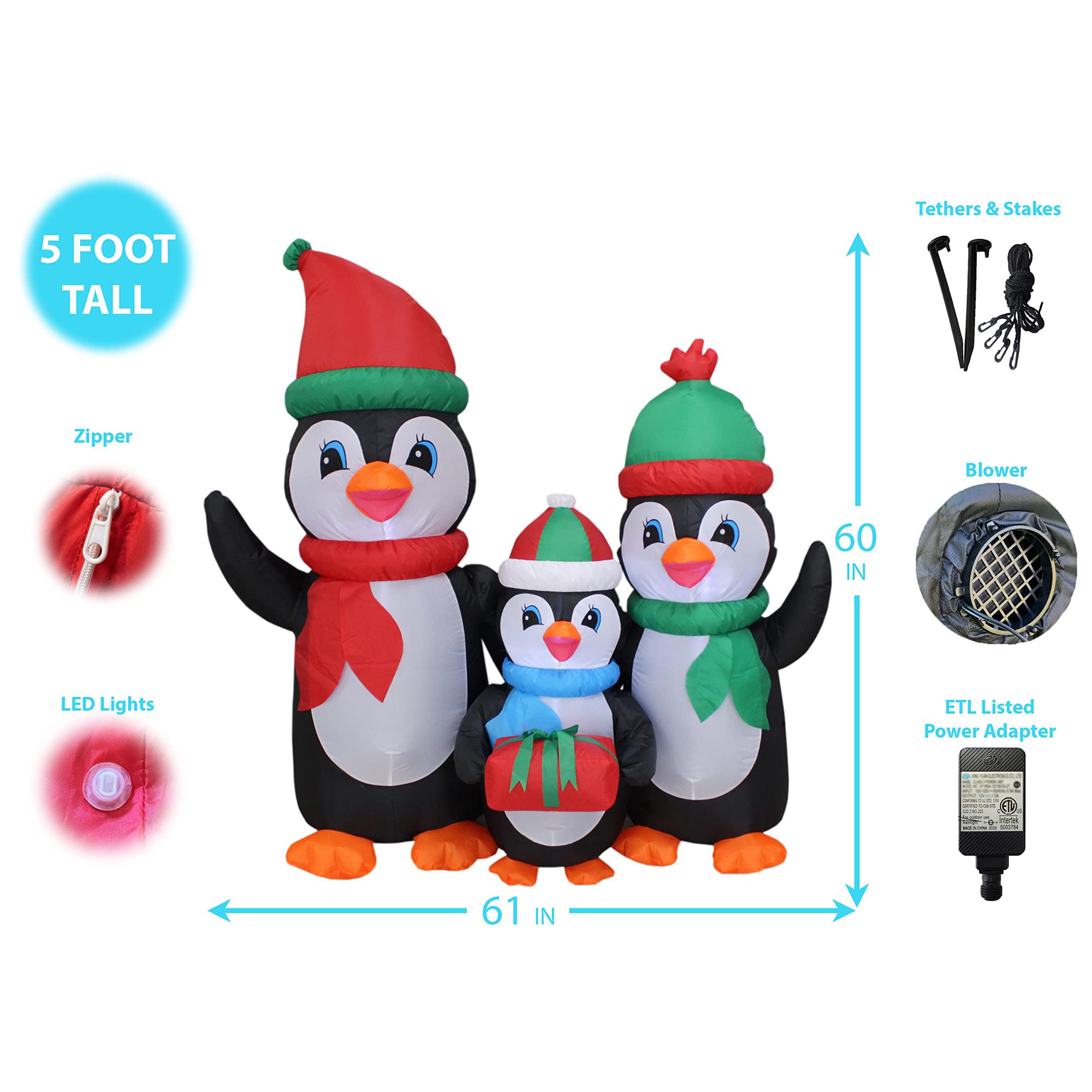 Décoration Gonflable De Noël – Bonhomme De Neige 1,5m Avec LED, Pour Extérieur/intérieur