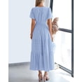 thumbnail image 5 of EASYBRA Women V Neck Puff Sleeve Pleated Maxi Dress Elegant A Line Layered Hem Summer Dress, 5 of 6