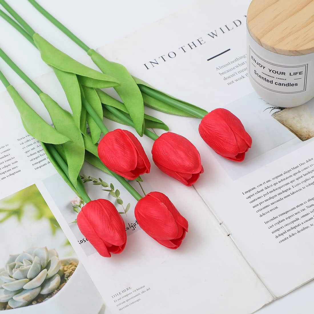 White Artificial Flowers 20 Pcs Faux Tulips PU Real Touch Fake Flowers for Home Office Wedding Decor Arrangement Bouquet Faux Flowers for Decoration