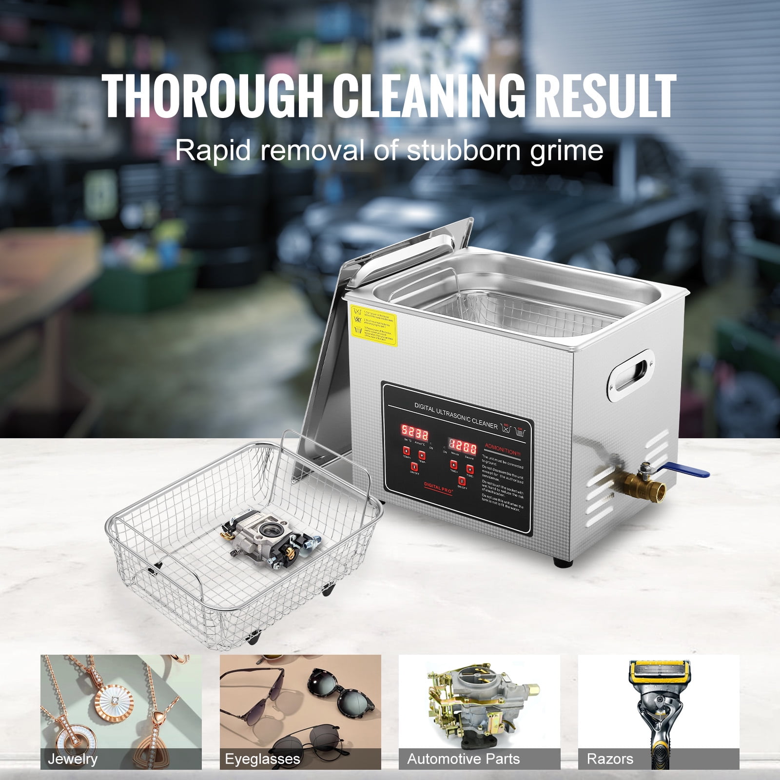 VEVOR 10L Ultrasonic Cleaning Machine 304 Industrial Grade Jewelry Cleaner with 351W Timer Heating Digital Sonic Large Cleaner for Watch Ring Coin Glass Instruments FCC CE RoHS Certified