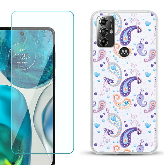 OneToughShield ® for Motorola Moto G Play 2023 Shockproof Fashion Phone Case, with Tempered Glass Screen Protector - Paisley Purple