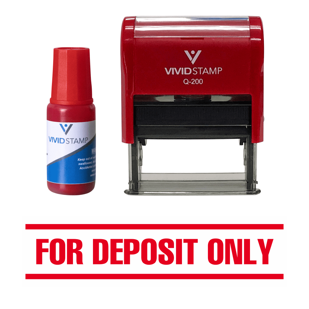 For Deposit Only Self Inking Rubber Stamp Combo with Refill (Red Ink