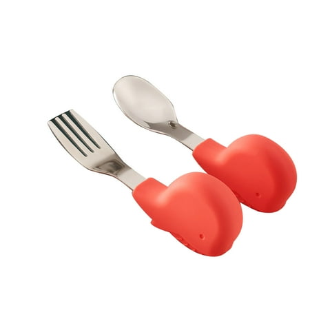 

Farfi 1 Set Kids Spoon Safe Food Grade Stainless Steel Toddler Dinnerware Fork for Baby (Red Whale)