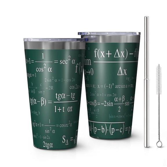 16oz Tumblers Math Equations Trigonometry Green Pattern Stainless Steel Vacuum Insulated Double Wall Travel Tumbler Cups Mug with Lid and Straw,Cleaning Brush for Coffee,Tea