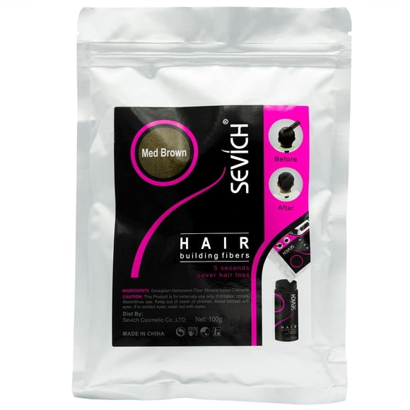 Fibras Capilares de Queratina Sevich 100g Para Cubrir Calvicie, Canas y Dar Volumen Al Cabello (Café Medio)