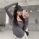 thumbnail image 5 of Blusa de corte casual Manga larga Cuello redondo Blusa holgada para mujer Señora Otoño Gris oscuro L, 5 of 7