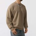 thumbnail image 5 of hopeusnice Men's Solid Color Long Sleeve Crew Neck Sweatshirt Basic Ribbed Knitted Jumper Tops Khaki L, 5 of 6