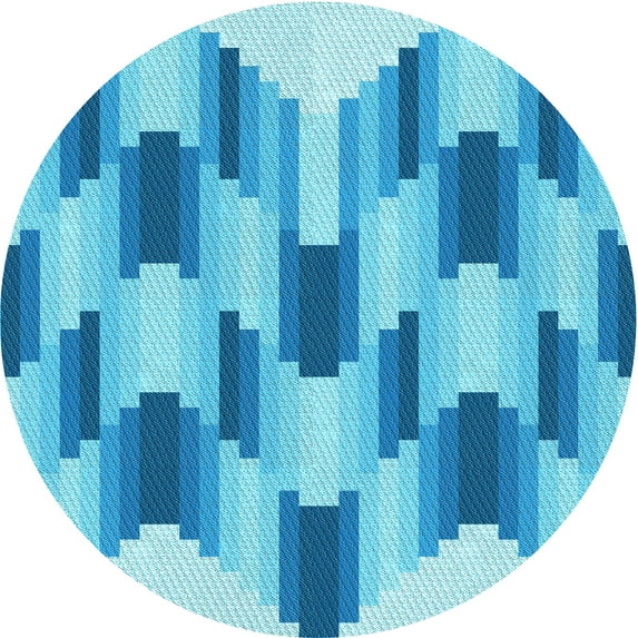 Ahgly Company Indoor Round Patterned Neon Blue Area Rugs, 8' Round