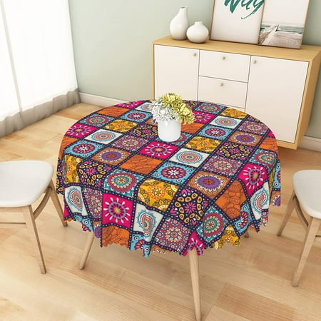 

WISH TREE Indian Mandala Round Tablecloth Boho Bohemia Partten Polyester Round Table Cloth for Outdoor Kitchen Dinning Room Decor Colorful Reused Waterproof Oilproof Round Table Cover