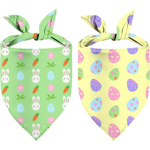 Easter Dog Bandana, 2 Pack Adjustable Holiday Party Birthday Pets Rabbit Easter Egg Bandana Triangle Bibs Cat Scarf Set