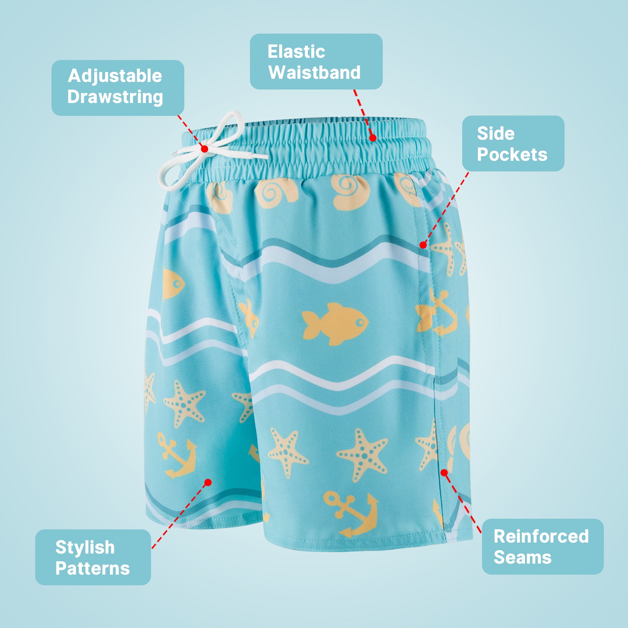 BIG ELEPHANT 2-Pack Boys Swim Trunks with Compression Liner, Quick Dry Swimming Shorts(6-13Y)