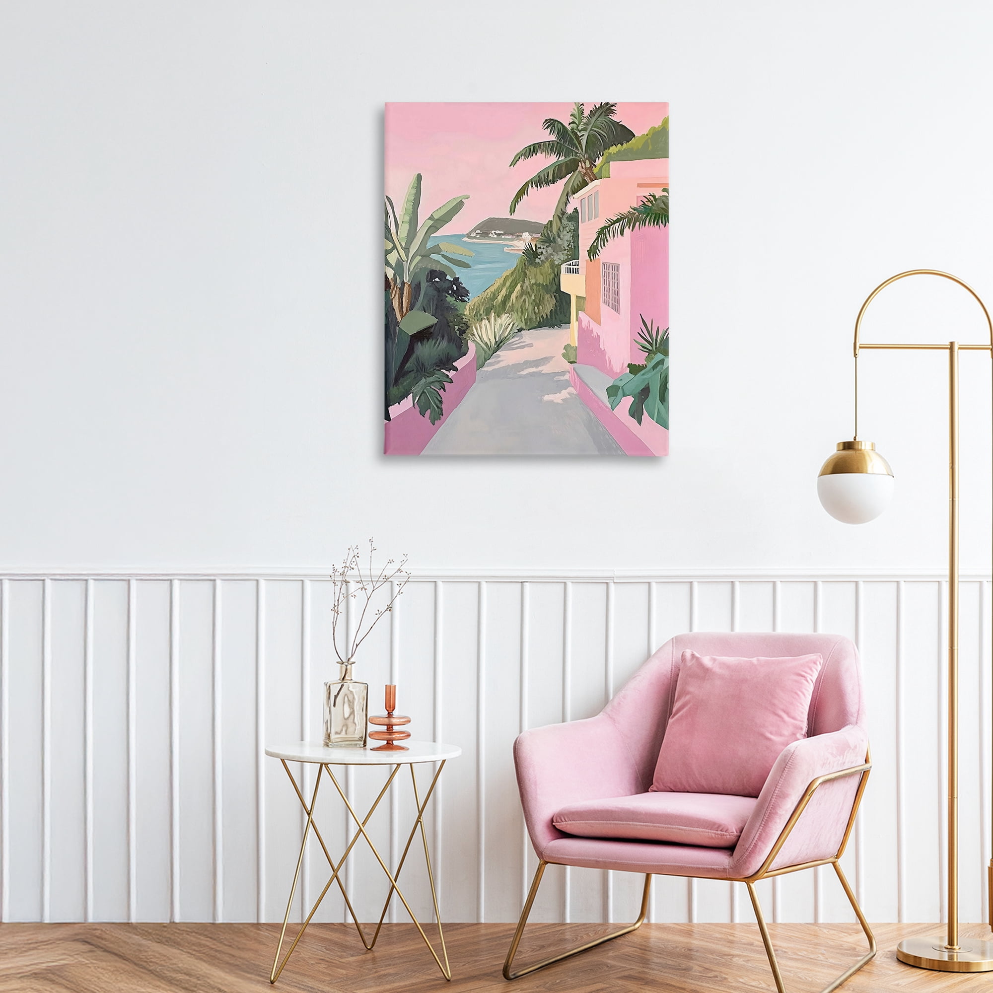 Stupell Industries Mediterranean Pink Coastal House Canvas Wall Art, design by The Prints Vibe