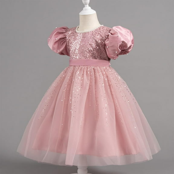 HOMADLES Toddler Kid Dress Crewneck Mesh Ruffed Stretch Ruffed Summer Layered Breathable Princess Dress Dress Pink 2 T