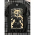 thumbnail image 1 of Camiseta EWH retro, estilo oscuro, clásica, con eslogan inglés y estampado de guerrero integrado., 1 of 6
