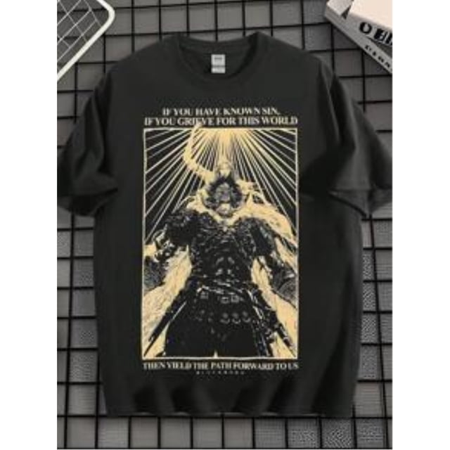 Camiseta EWH retro, estilo oscuro, clásica, con eslogan inglés y estampado de guerrero integrado.