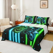 Feelyou Teens Dirt Bike Twin Sheet Sets, Red Blue Stripe Twin Fitted Sheet, Extreme Sport Flat Sheet, Boys Room Decor