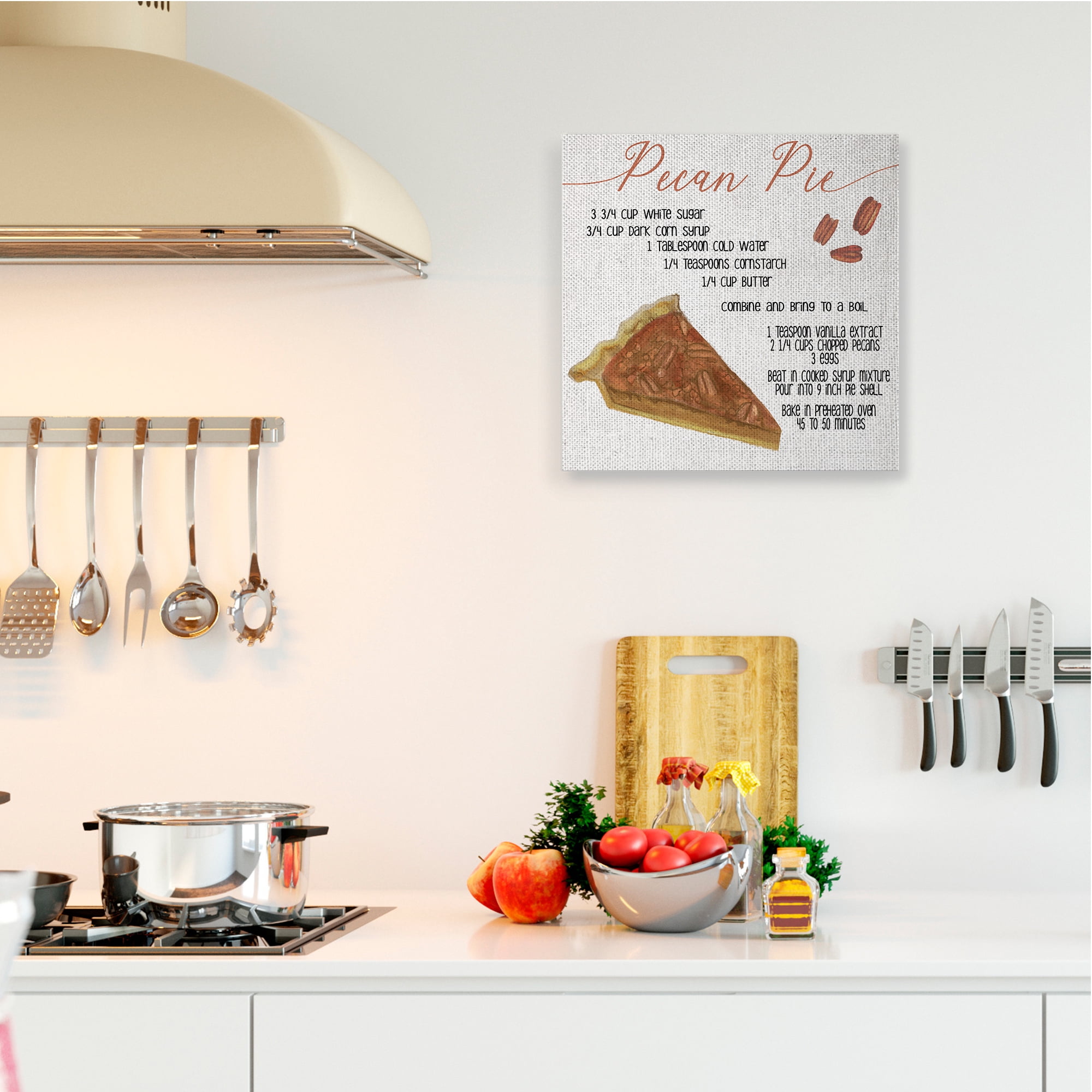Stupell Industries Charming Pecan Pie Recipe Autumn Harvest Dessert Canvas Wall Art, 24 x 24, Design by Daphne Polselli