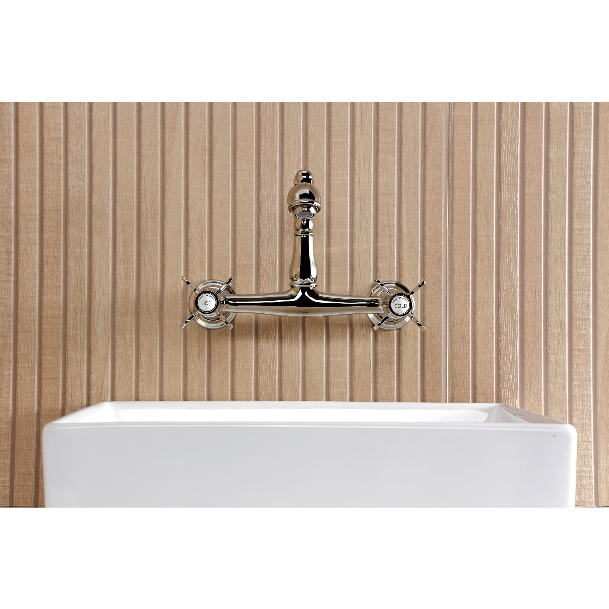 Kingston Brass KS7256BEX Essex Double-Handle 2-Hole Wall Mount Bathroom Faucet in Polished Nickel