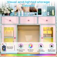 thumbnail image 6 of Ktaxon Makeup Vanity with Lighted Mirror, Vanity Table with Glass Table Top and Charging Station for Bedroom, Blue, 6 of 9