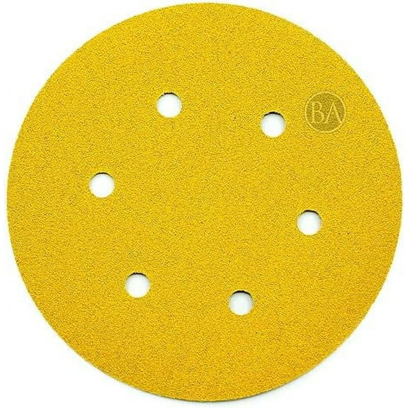 Benchmark Abrasives 6" Premium Aluminum Oxide Stearated Gold 6 Holes Hook and Loop Discs (50Pack) - 80 Grit
