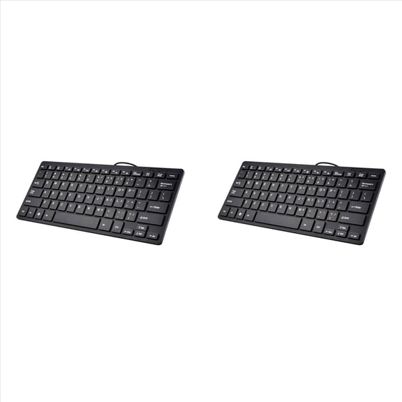 2X Compact Wired Keyboard USB - Ultra-Thin Keyboard for PC Mini Gaming Keyboard Black,2 x Wired Keyboard,Black