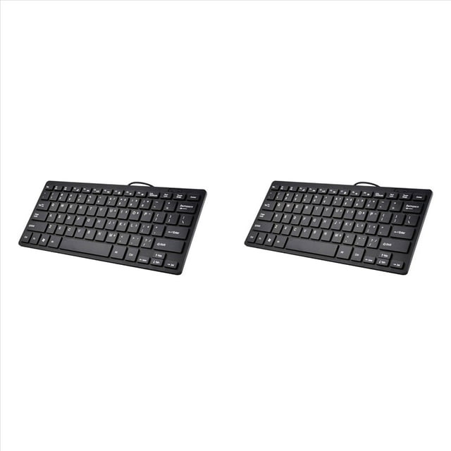 2X Teclado Compacto con Cable USB - Teclado Ultrafino para PC Mini Teclado para Juegos Negro