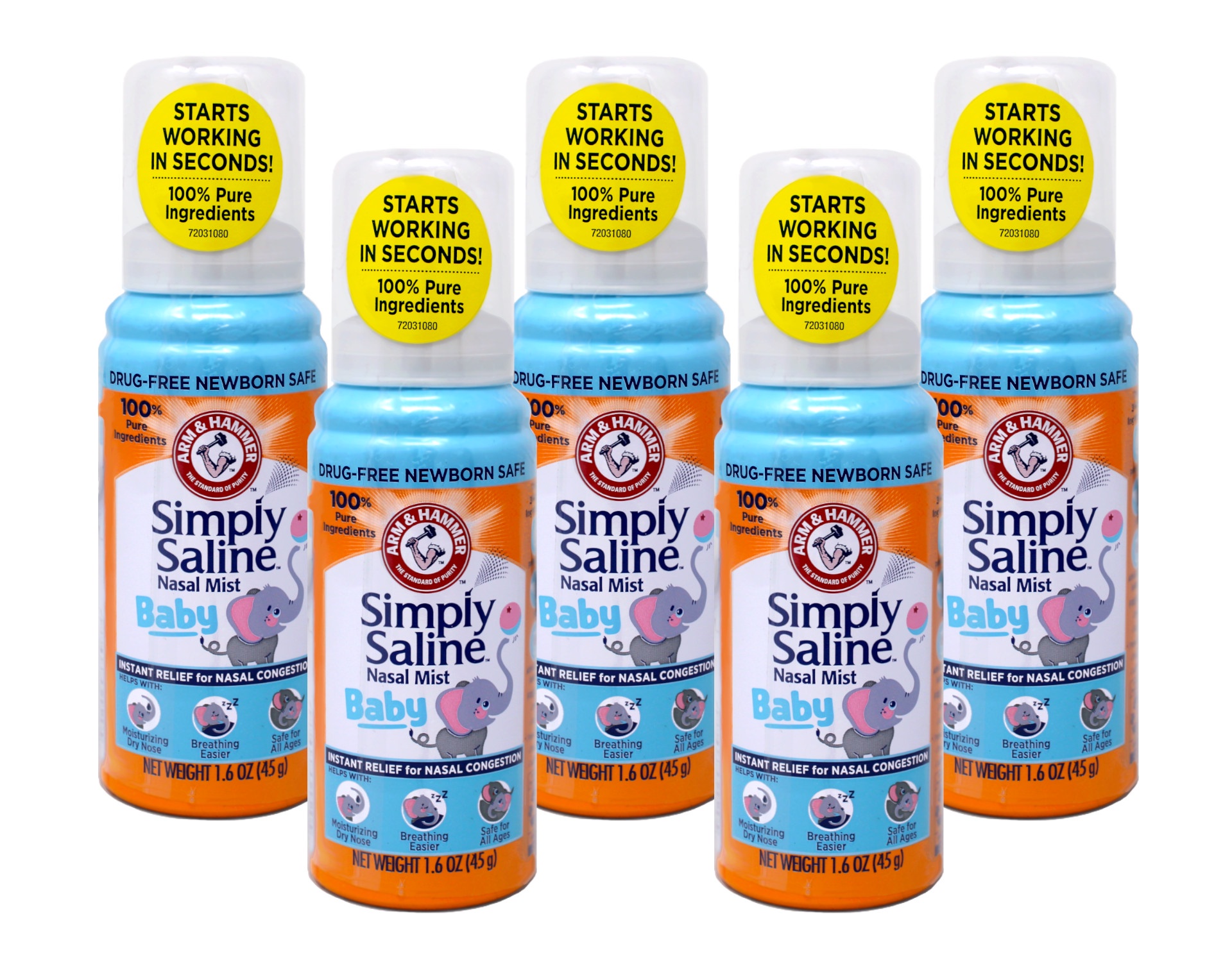 5 Pack - Arm and Hammer Simply Saline Baby Nasal Relief Mist 1.6 Ounce Each
