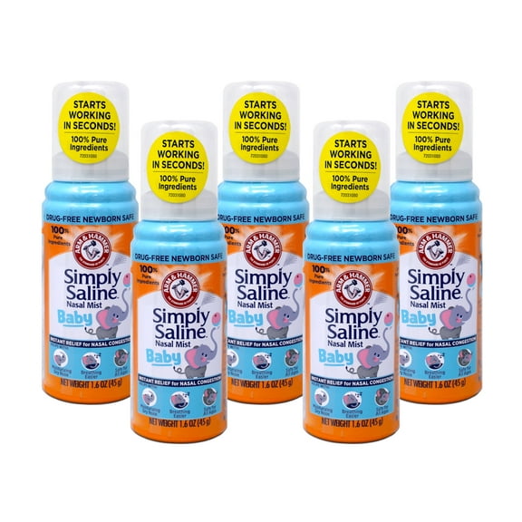 5 Pack - Arm and Hammer Simply Saline Baby Nasal Relief Mist 1.6 Ounce Each