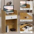thumbnail image 4 of 23.6" Mobile Reception Desk, Natural Wood Front Counter with LED Light, Lockable Drawers, Compact Desk for Salon, Spa, Office and Retail, 4 of 9